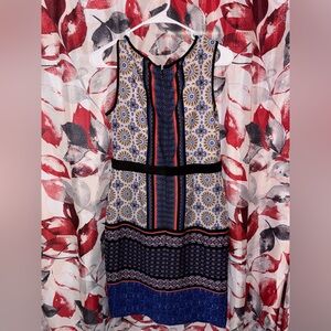 Cato Multicolor Patterned Sleeveless Dress - Blue, Red, Black, Cream